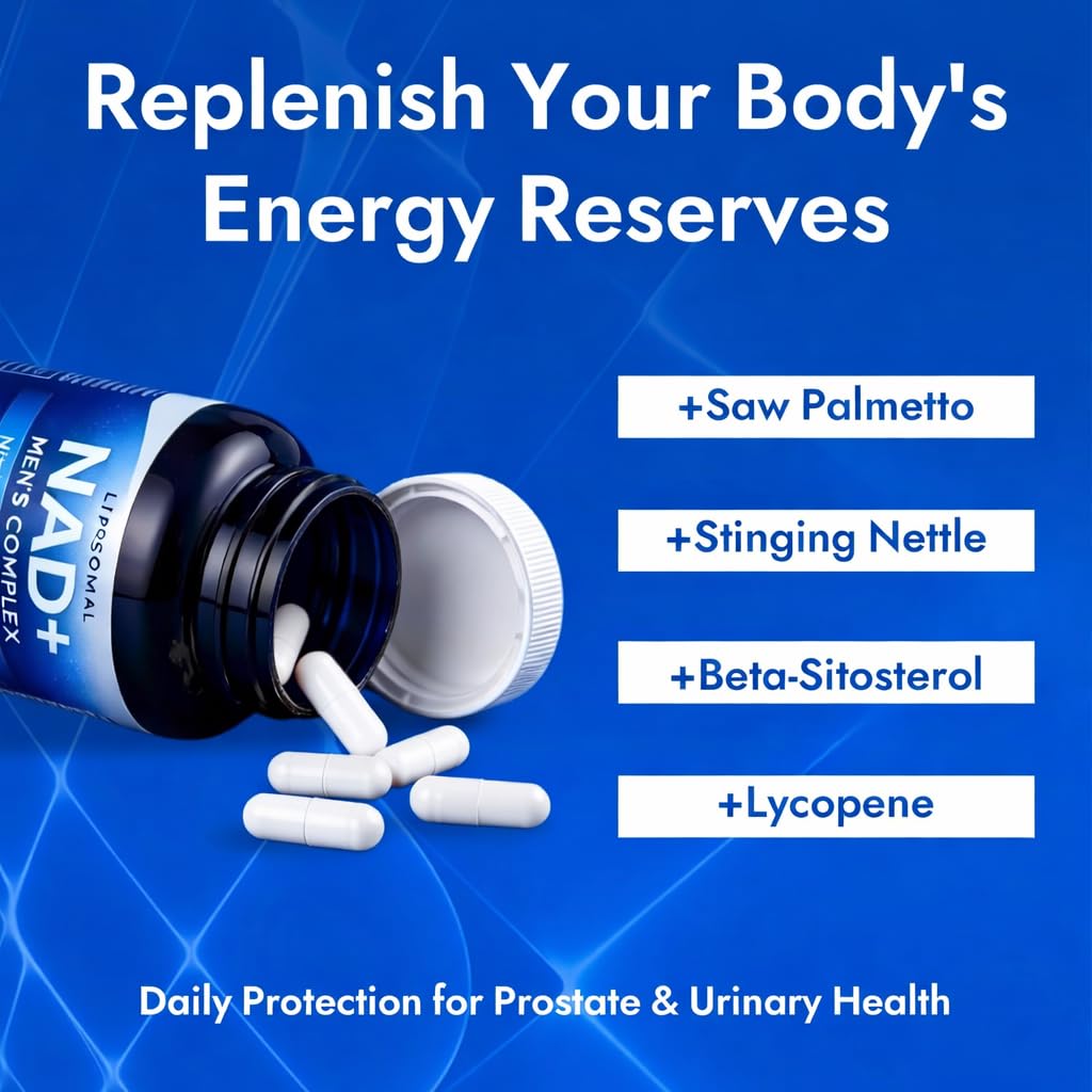 Aureph Vantique Men's NAD+ Supplement with Resveratrol, CoQ10, L-Citrulline & Lycopene - Nitric Oxide Support, Prostate Care, Anti-Aging, Stamina & Cellular Energy Boost 60 Capsules - dailyvitalstore