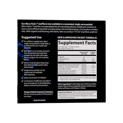 Aurora Nutrascience Micro-Pack Liposomal exoFlex+ - Liquid Vitamin C Supplement, Eggshell Membrane with BiovaFlex, Curcumin, & Boswellia, for Men & Women - 30 Single-Serve Packets - dailyvitalstore
