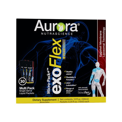 Aurora Nutrascience Micro-Pack Liposomal exoFlex+ - Liquid Vitamin C Supplement, Eggshell Membrane with BiovaFlex, Curcumin, & Boswellia, for Men & Women - 30 Single-Serve Packets - dailyvitalstore