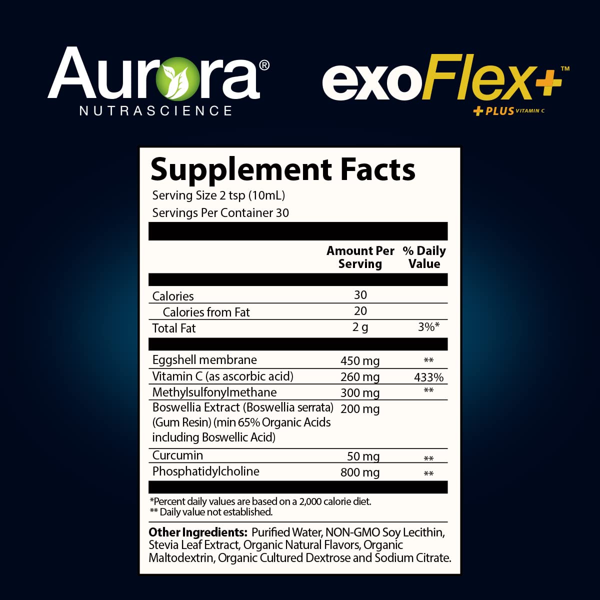 Aurora Nutrascience Micro-Pack Liposomal exoFlex+ with Vitamin C, Supports Joint Flexibility & Function, BiovaFlex Eggshell Membrane, Curcumin & Boswellia, Strwaberry Flavor, 30 Servings, 10 fl oz - dailyvitalstore