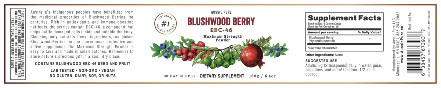 Aussie Pure Blushwood Berry Powder EBC-46 - Maximum Strength Immune and Cell Support - Contains The Fruit and Seed - 180g/6.4oz Per Container - dailyvitalstore