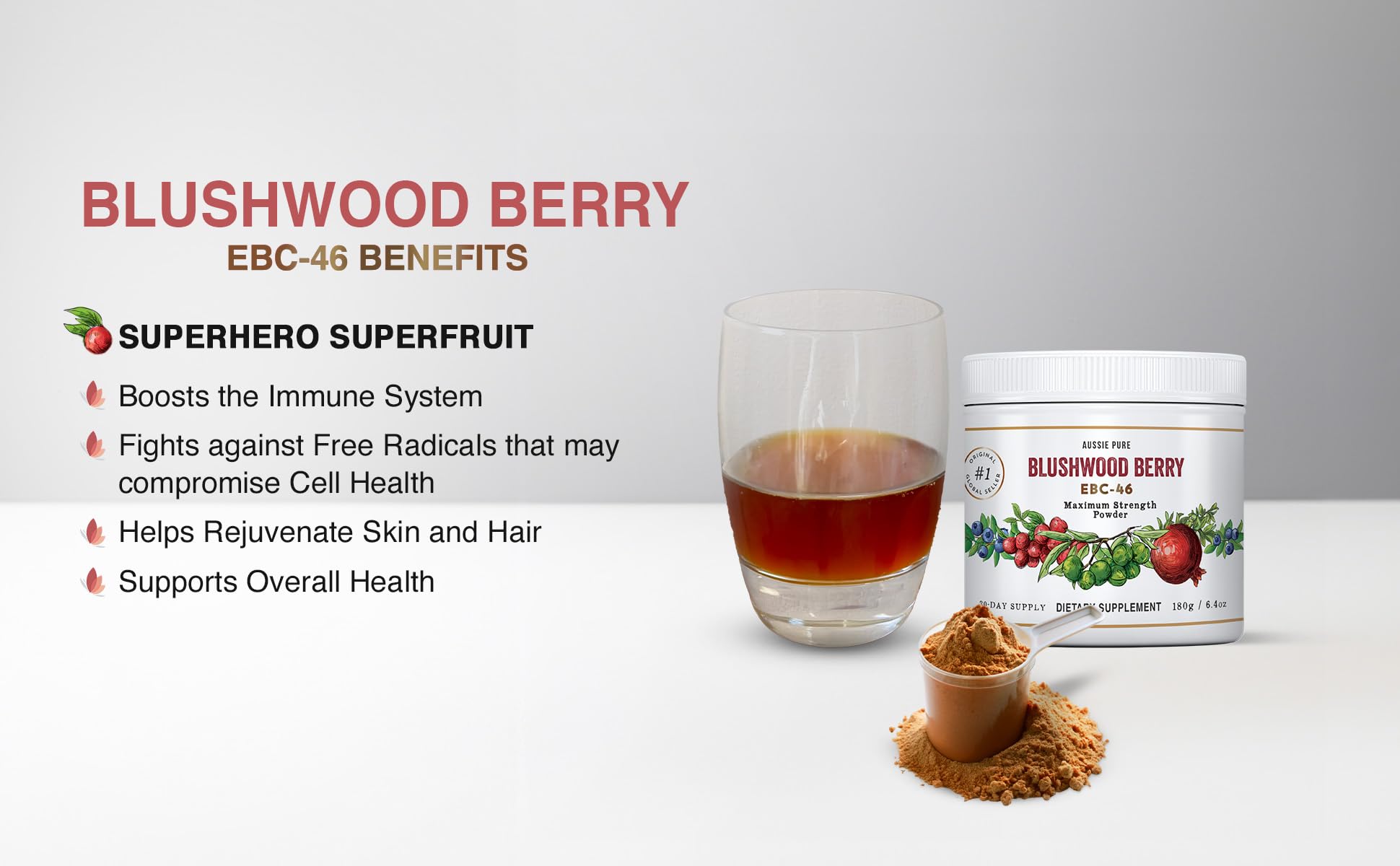 Aussie Pure Blushwood Berry Powder EBC-46 - Maximum Strength Immune and Cell Support - Contains The Fruit and Seed - 180g/6.4oz Per Container - dailyvitalstore