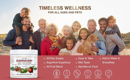 Aussie Pure Blushwood Berry Superfruit Daily Cell Defense - Soursop - Kakadu Plum - Pomegranate - Blueberry - Immune and Cell Support Powder - All Ages - Lab Tested and Authenticated - 180g/6.4oz - dailyvitalstore