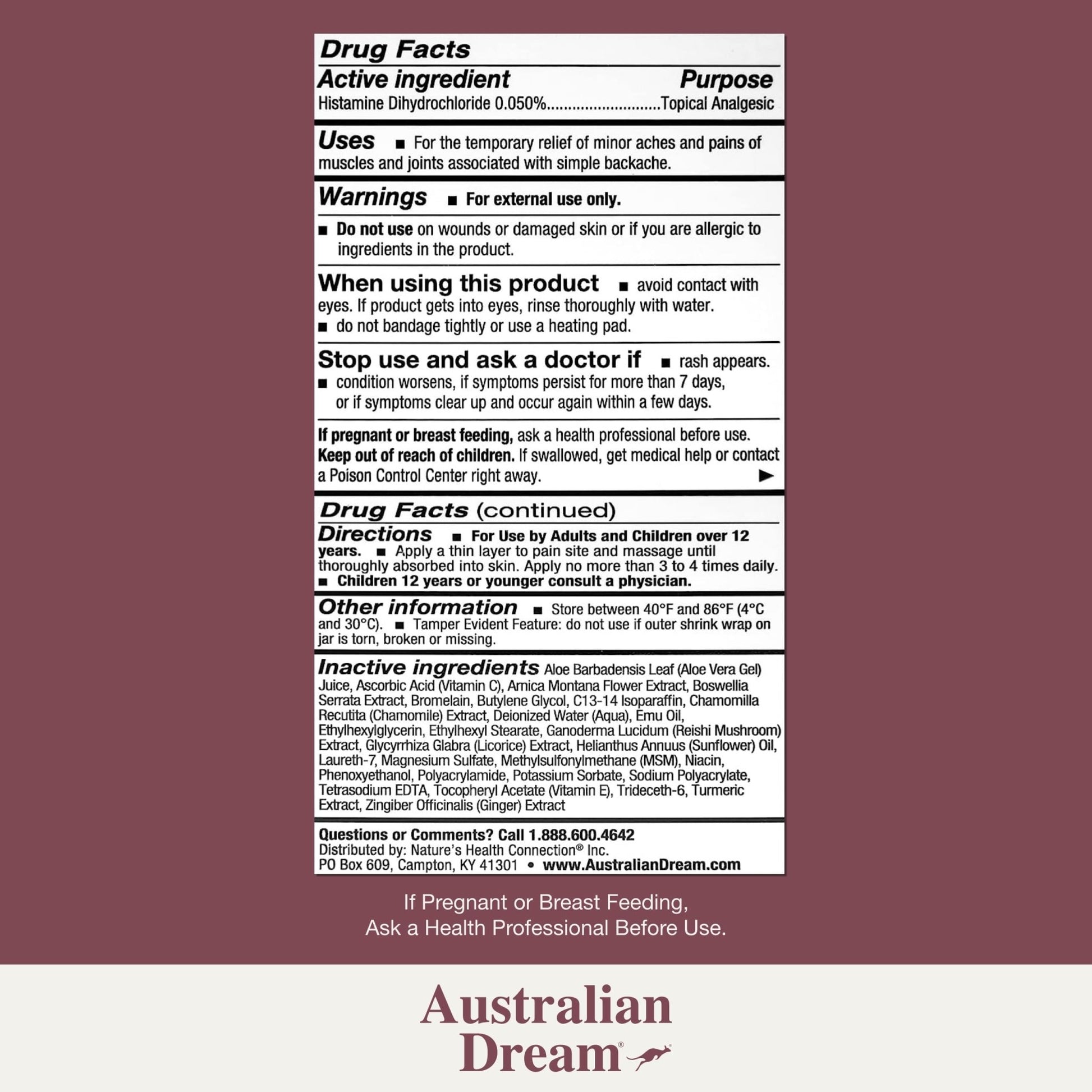 Australian Dream Back Pain Cream - Soothing, Non-Greasy Muscle Pain Relief Cream - Good for Neck, Back, Body, or Muscle Aches - 2 oz Jar - dailyvitalstore