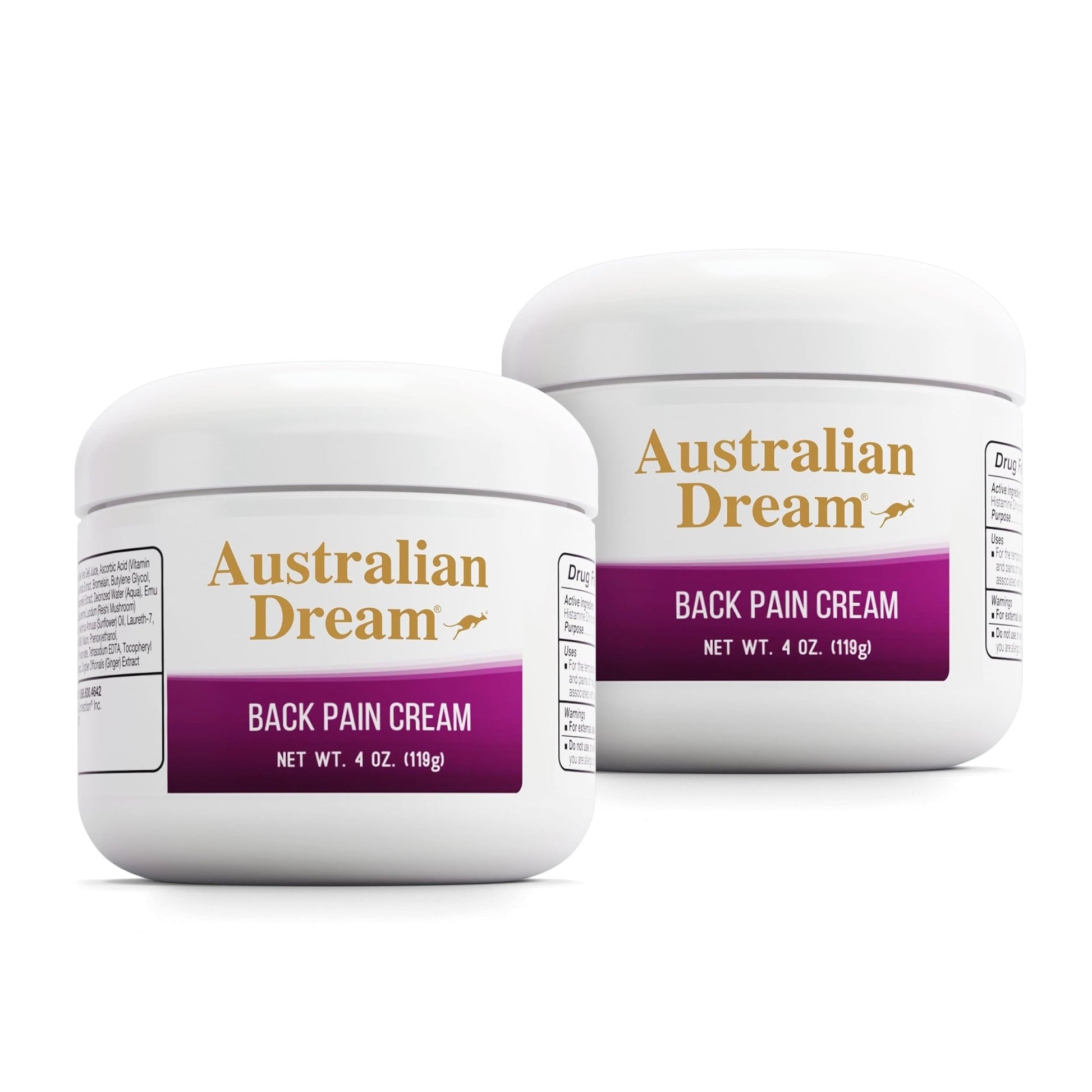 Australian Dream Back Pain Cream - Soothing, Non-Greasy Muscle Pain Relief Cream - Good for Neck, Back, Body, or Muscle Aches - 4 oz Jars (2 Pack) - dailyvitalstore