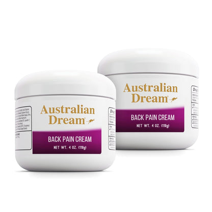 Australian Dream Back Pain Cream - Soothing, Non-Greasy Muscle Pain Relief Cream - Good for Neck, Back, Body, or Muscle Aches - 4 oz Jars (2 Pack) - dailyvitalstore