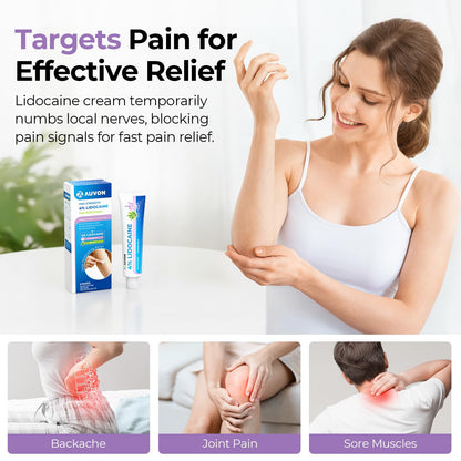 AUVON Max Strength Lidocaine Pain Relief Cream with Lavender & Aloe Vera, Numbing Cream for Minor Arthritis Pain, Soothing Muscle for Neck, Shoulder, Hip, Knee, Joint and Back Pain, 2 Oz, 2 Packs - dailyvitalstore