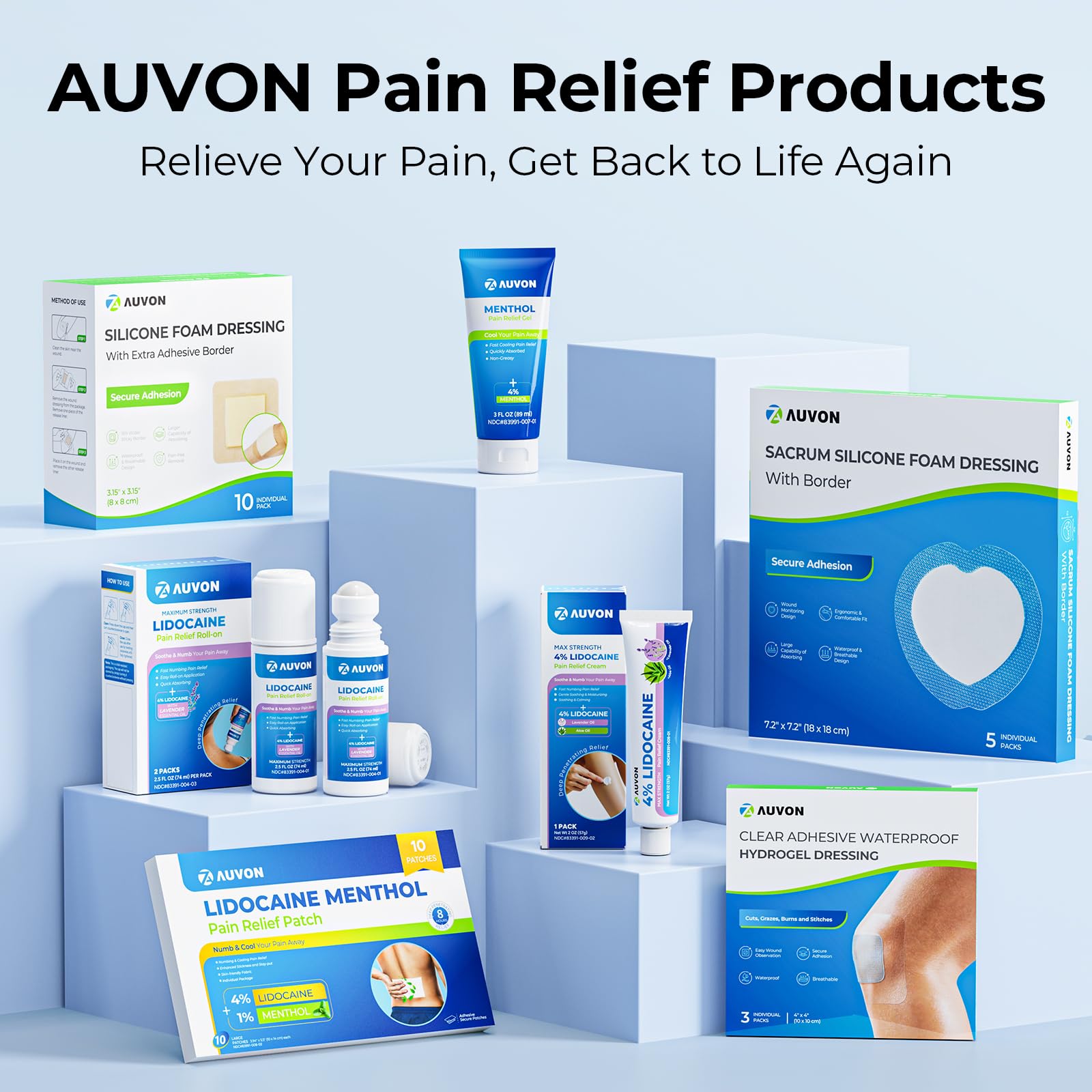 AUVON Max Strength Lidocaine Pain Relief Roll-On with Lavender Essential Oil, No Mess Applicator, Quick Absorbing to Numb & Soothe Pain Relief for Knees, Shoulders, 2.5 Oz, 2 Packs - dailyvitalstore