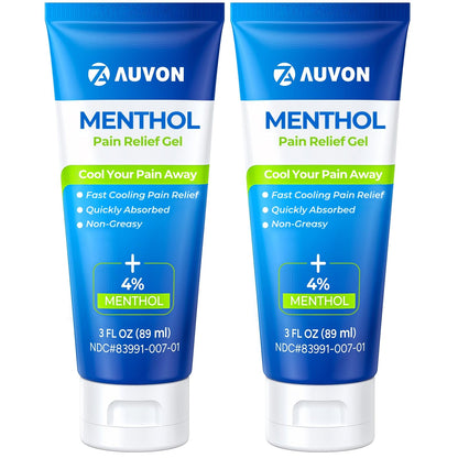 AUVON Menthol Pain Relief Gel for Chronic Joint & Back Pain, Arthritis Pain Reliever for Muscle Pain Relief, Fast-Acting Menthol Cooling Gel Soothes Knee, Hip, Shoulder, Neck Pain, 3 FL OZ Per Pack - dailyvitalstore