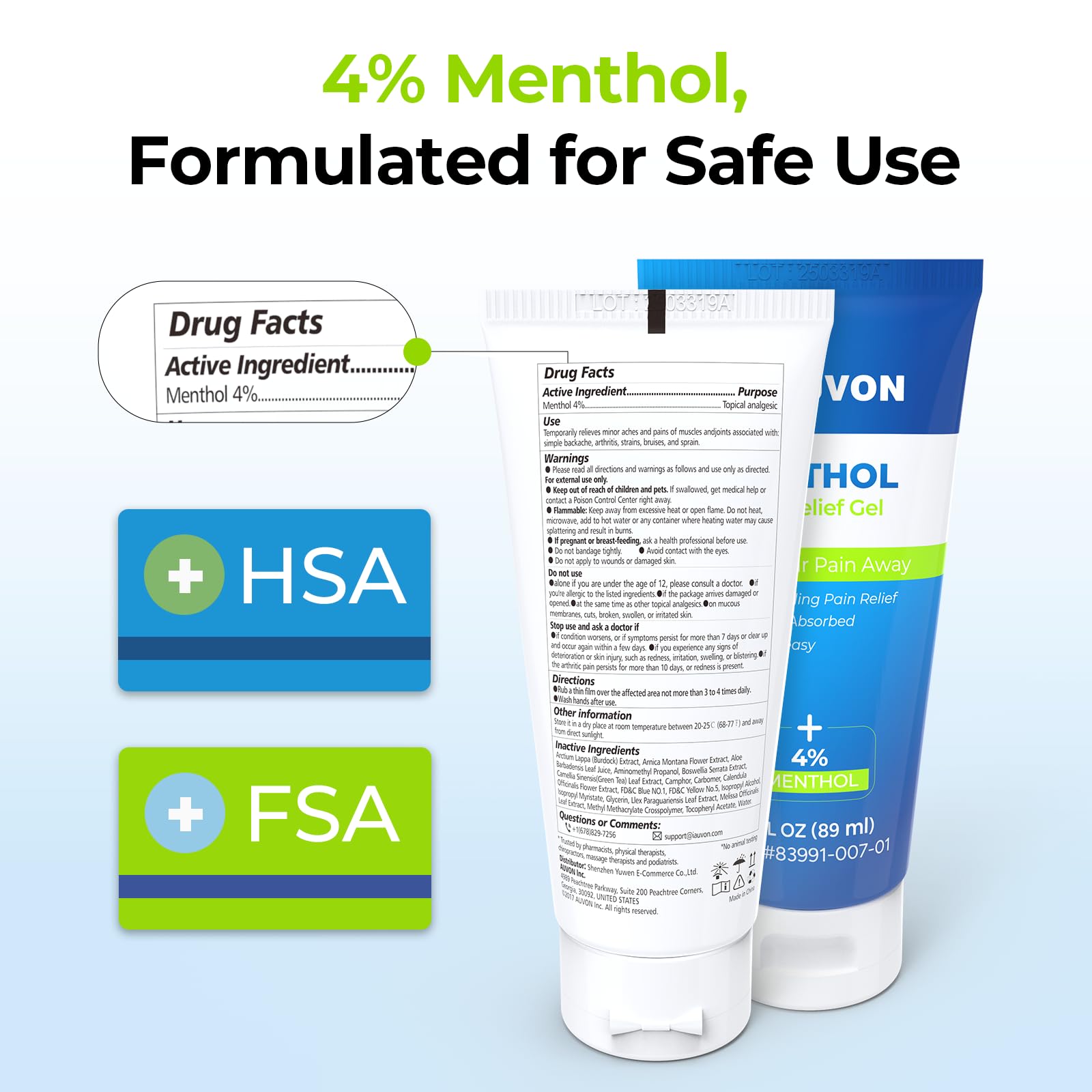 AUVON Menthol Pain Relief Gel for Chronic Joint & Back Pain, Arthritis Pain Reliever for Muscle Pain Relief, Fast-Acting Menthol Cooling Gel Soothes Knee, Hip, Shoulder, Neck Pain, 3 FL OZ Per Pack - dailyvitalstore