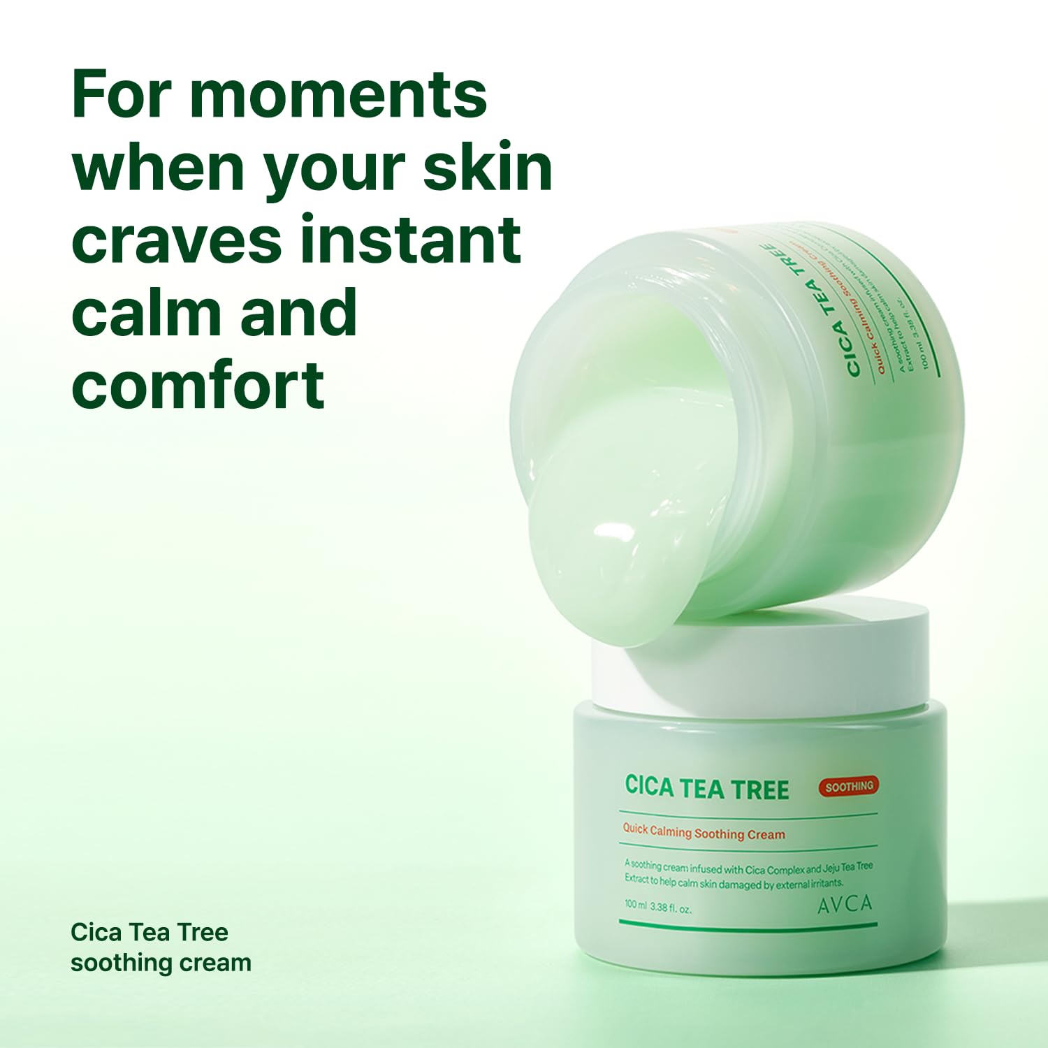 AVCA Quick Calming Cica Tea Tree Cream 100ml(3.38 fl. oz) – Soothing Moisturizer for Sensitive, Redness-Prone Skin, Lightweight Hydrating Gel, K-Beauty - dailyvitalstore