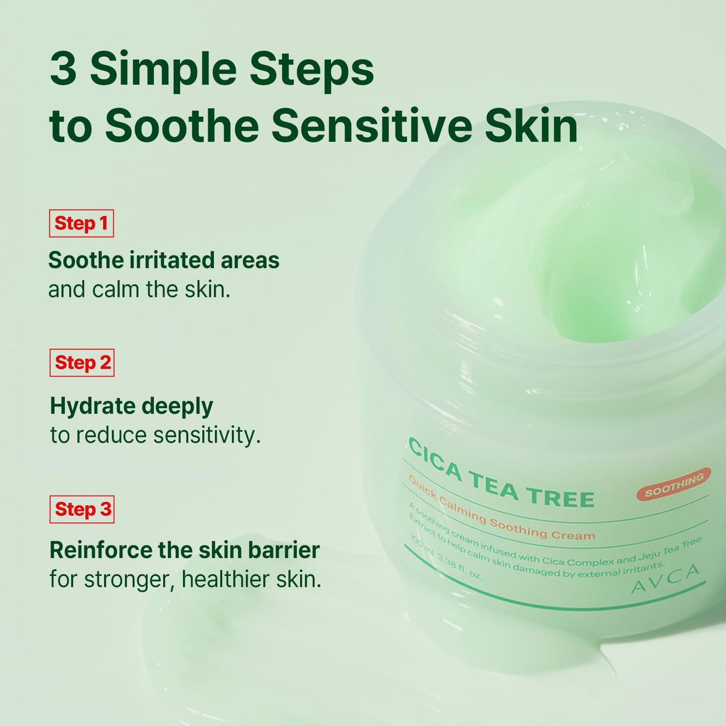AVCA Quick Calming Cica Tea Tree Cream 100ml(3.38 fl. oz) – Soothing Moisturizer for Sensitive, Redness-Prone Skin, Lightweight Hydrating Gel, K-Beauty - dailyvitalstore