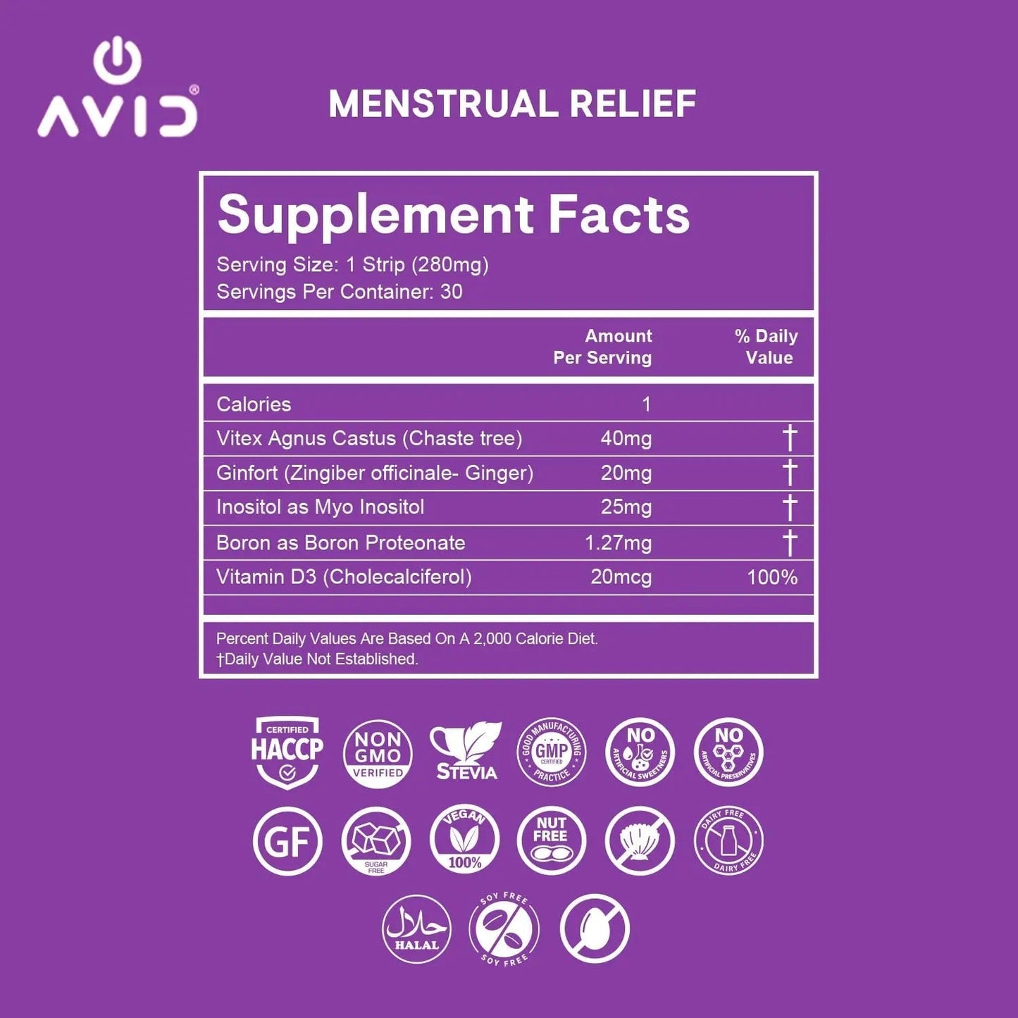 AVID Playboy - Menstrual Relief PMS Oral Strips (30 Edible Strips) Fast Dissolving PMS Cramp Relief & Hormonal Balance Strips for Women - Lemon Ginger Flavored Multi-Benefit PMS Supplement for Women - dailyvitalstore