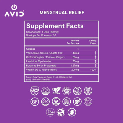 AVID Playboy - Menstrual Relief PMS Oral Strips (30 Edible Strips) Fast Dissolving PMS Cramp Relief & Hormonal Balance Strips for Women - Lemon Ginger Flavored Multi-Benefit PMS Supplement for Women - dailyvitalstore