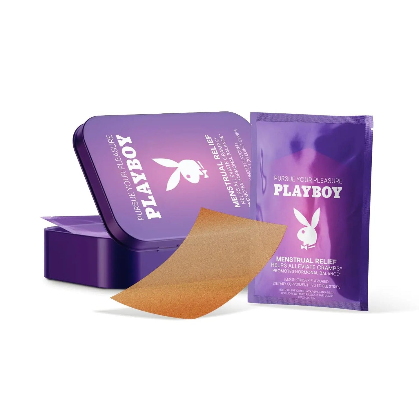 AVID Playboy - Menstrual Relief PMS Oral Strips (30 Edible Strips) Fast Dissolving PMS Cramp Relief & Hormonal Balance Strips for Women - Lemon Ginger Flavored Multi-Benefit PMS Supplement for Women - dailyvitalstore