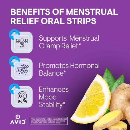 AVID Playboy - Menstrual Relief PMS Oral Strips (30 Edible Strips) Fast Dissolving PMS Cramp Relief & Hormonal Balance Strips for Women - Lemon Ginger Flavored Multi-Benefit PMS Supplement for Women - dailyvitalstore
