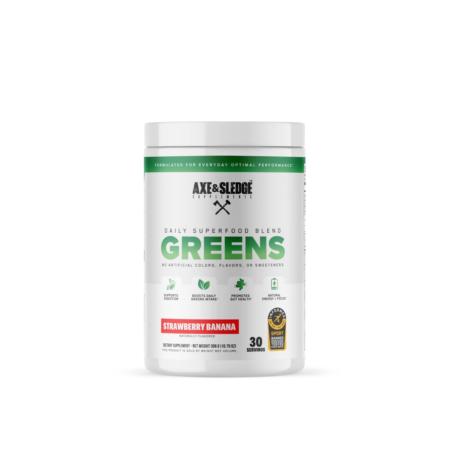 Axe & Sledge Super Greens and Reds Powder – Greens Drink with Superfoods, Probiotics & Digestive Enzymes for Energy, Gut Health & Bloating | Strawberry Banana - dailyvitalstore
