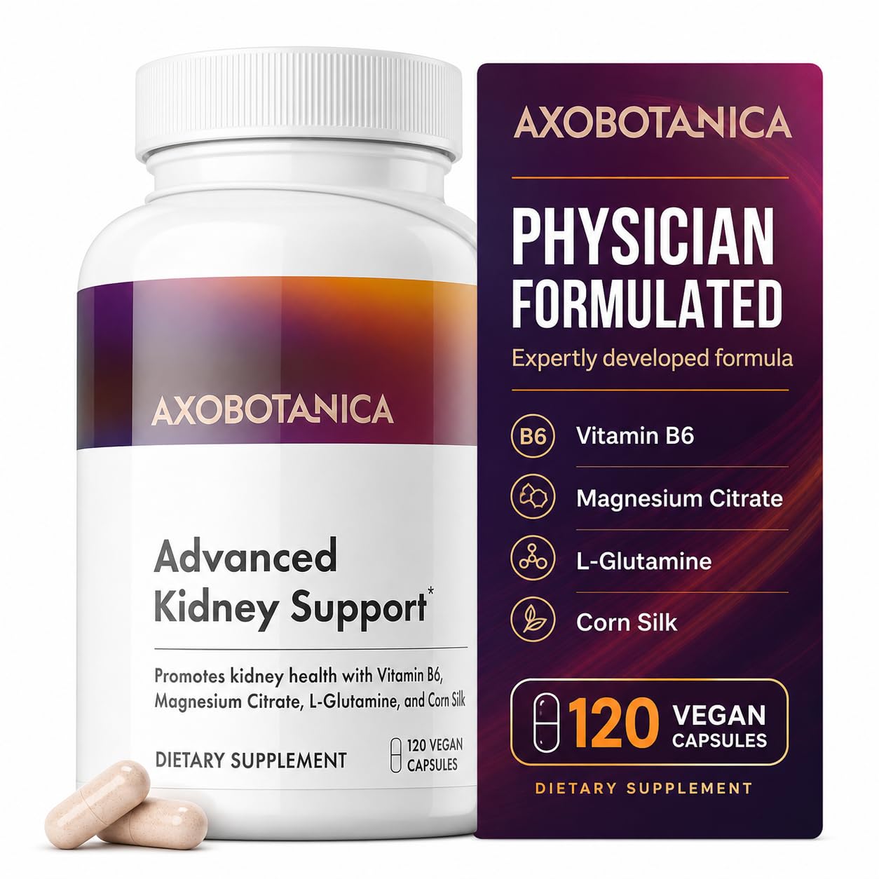 Axobotanica Kidney Cleanse Detox & Repair - Vitamin B6, Magnesium, L-Glutamine & Cornsilk - Kidney Support Supplement, Urinary Flow & Bladder Comfort - dailyvitalstore
