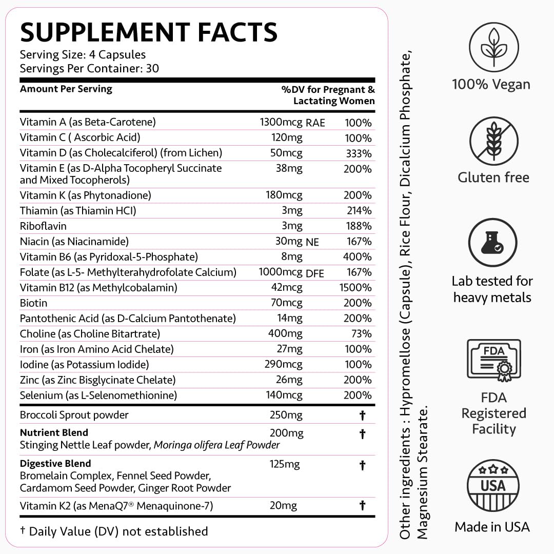 Ayurvedic Elite Prenatal Vitamins with Folate, Choline, Iron, Iodine & more | Made in USA | Optimal Bioavailability | Supports Baby's Growth and Brain Development | 30 Day Supply - OSH Wellness - dailyvitalstore