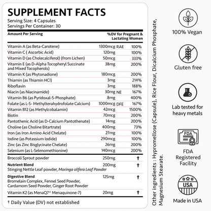 Ayurvedic Elite Prenatal Vitamins with Folate, Choline, Iron, Iodine & more | Made in USA | Optimal Bioavailability | Supports Baby's Growth and Brain Development | 30 Day Supply - OSH Wellness - dailyvitalstore
