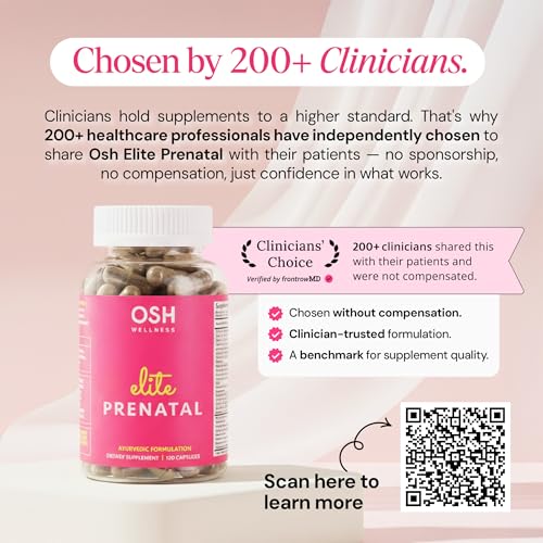 Ayurvedic Elite Prenatal Vitamins with Folate, Choline, Iron, Iodine & more | Made in USA | Optimal Bioavailability | Supports Baby's Growth and Brain Development | 30 Day Supply - OSH Wellness - dailyvitalstore