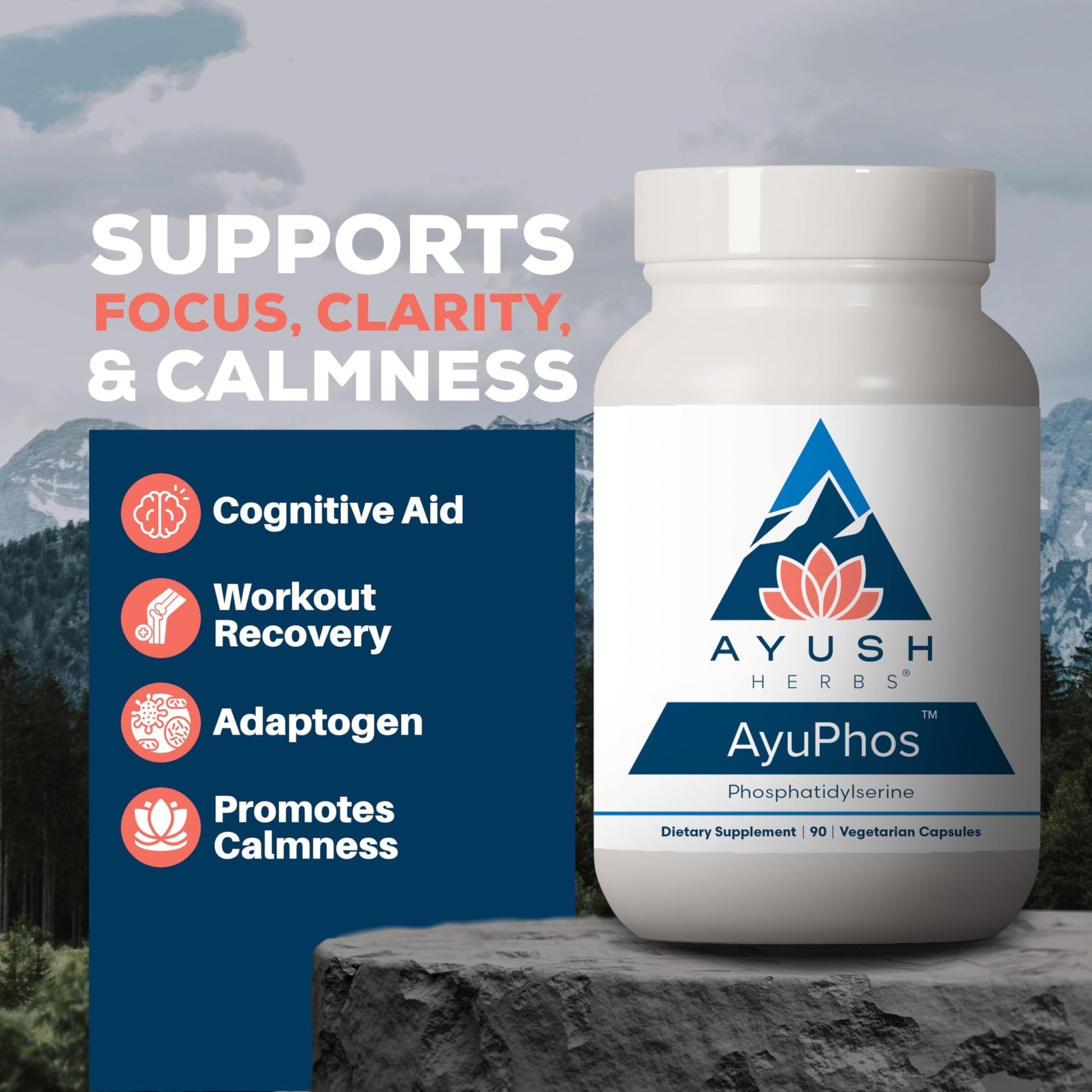 Ayush Herbs AyuPhos - Phosphatidylserine Supplement for Men & Women, Soy-Free Phosphatidyl Serine, Brain, Memory, & Cognitive Support for Adults, 200mg Per Pill - 45 Servings - dailyvitalstore