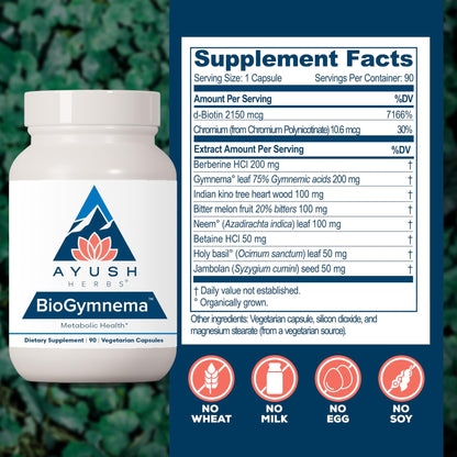 Ayush Herbs BioGymnema - Metabolic Vitamin & Herb Blend, Metabolic Health Supplement for Women & Men with Biotin, Berberine, Bitter Melon & Gymnema, Nutrient Support - 90 Servings - dailyvitalstore
