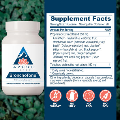 Ayush Herbs Bronchotone - Bronchial Support, Respiratory and Immune-Support Support Supplement for Women & Men, Adults, Pulmonary Care Supplement - 90 Vegetarian Capsules (1 Count) - dailyvitalstore