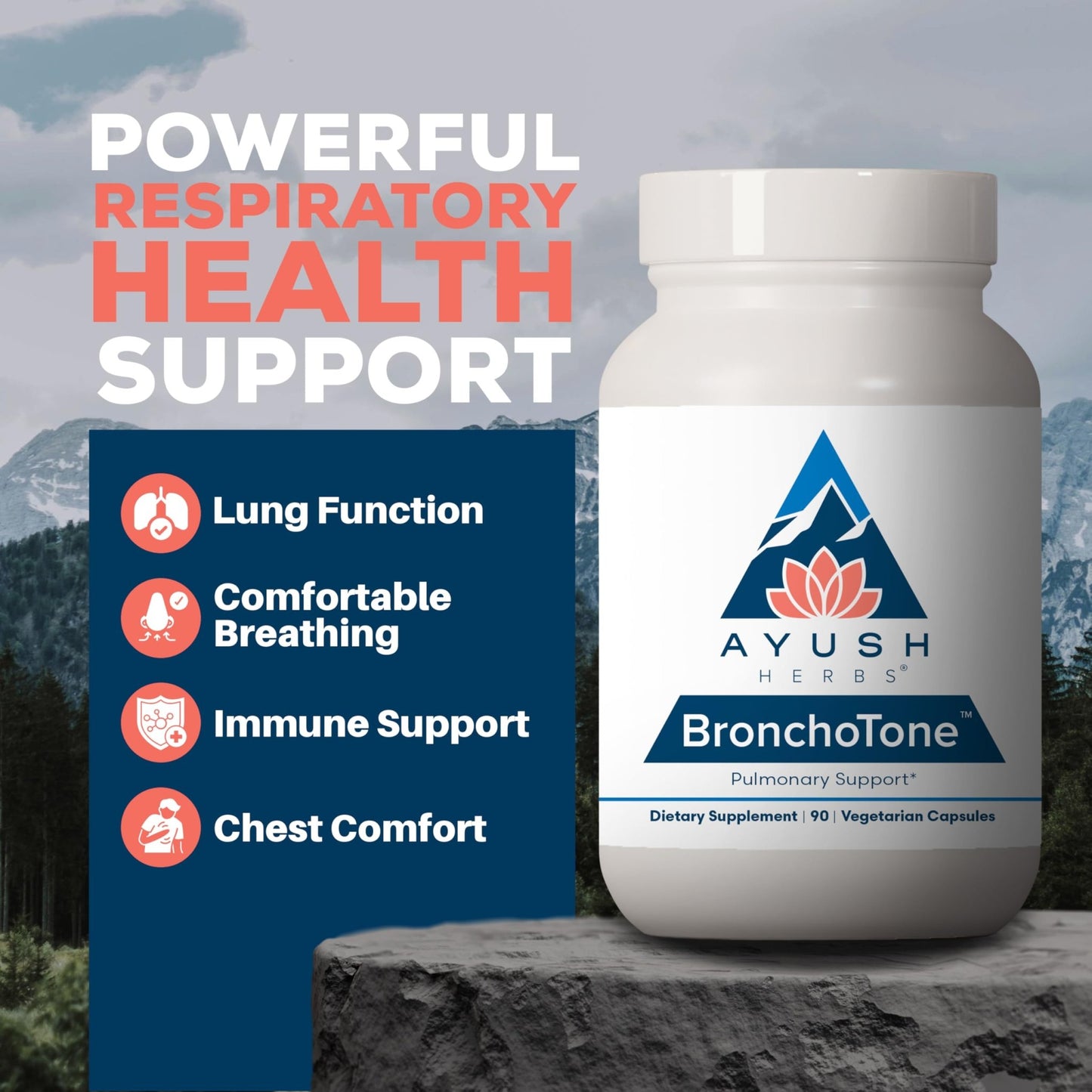 Ayush Herbs Bronchotone - Bronchial Support, Respiratory and Immune-Support Support Supplement for Women & Men, Adults, Pulmonary Care Supplement - 90 Vegetarian Capsules (1 Count) - dailyvitalstore