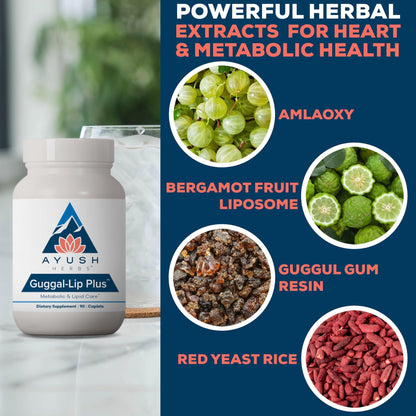 Ayush Herbs Guggal-Lip Plus - Metabolic Vitamins for Women & Men, Daily Pill, Pure & Natural Metabolic Health Supplement with Guggul - 90 Vegetarian Caplets (1 Count) - dailyvitalstore