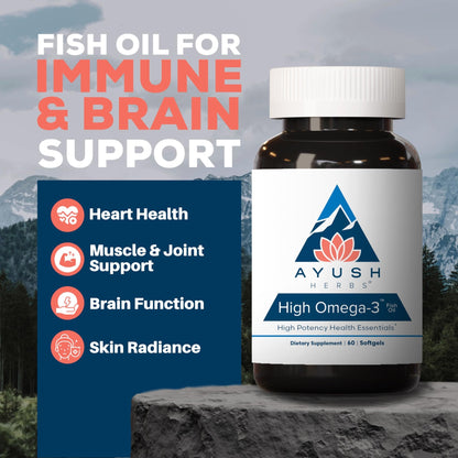 Ayush Herbs High Omega 3 - Omega 3 Fish Oil, 1000mg Per Capsule, EPA & DHA Fish Oil Supplement for Women & Men, - dailyvitalstore