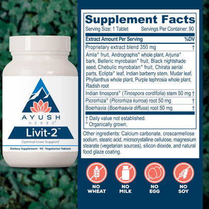 Ayush Herbs Livit-2 - Liver Care, Liver Support Supplement for Women & Men with Andrographis & Picrorhiza, Liver Pills Made with Organic Ingredients - 90 Servings - dailyvitalstore