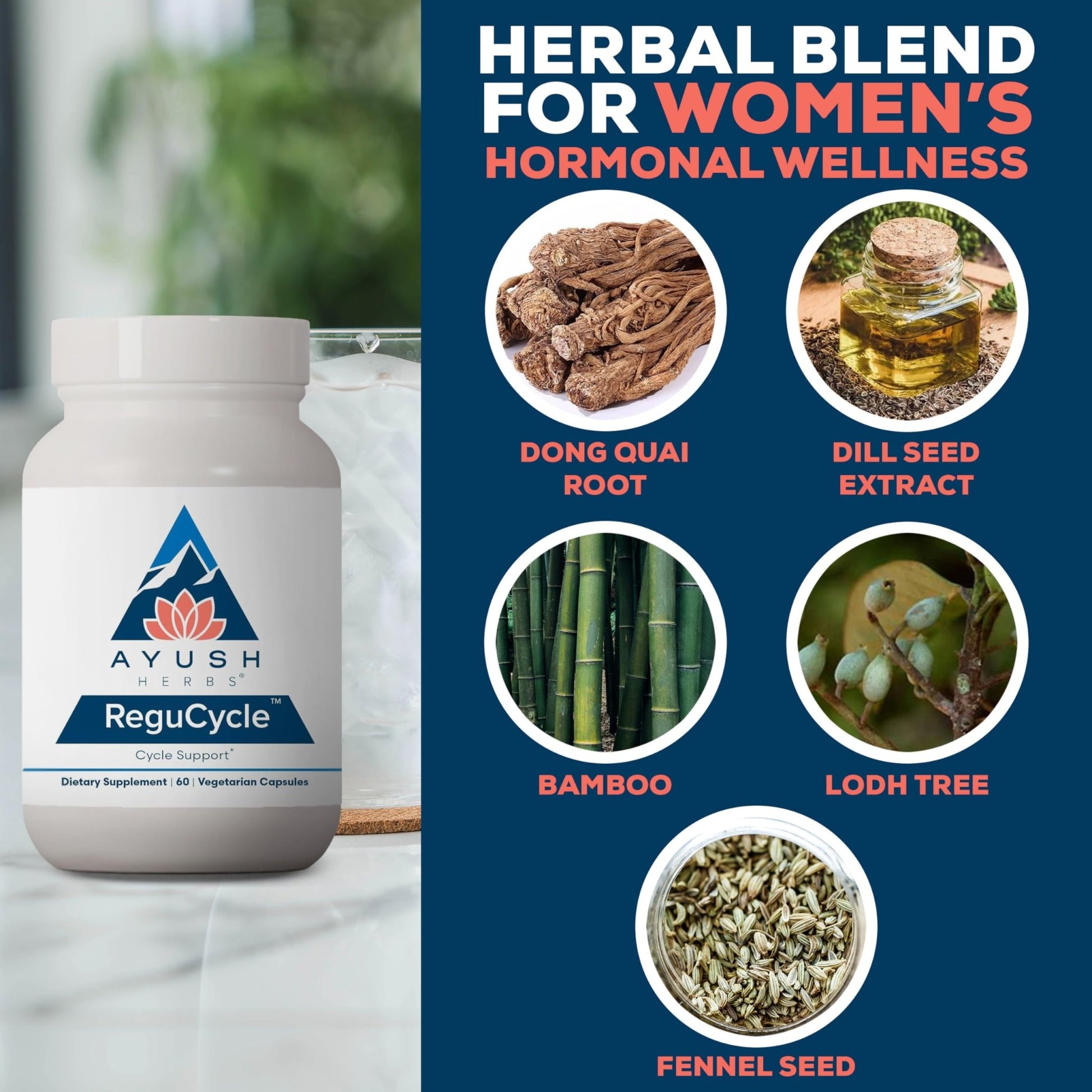Ayush Herbs Regu-Cycle - Hormone Balance for Women, Hormonal Support, Period Support & Relief, Reproductive Health, Regulate Menstrual Cycle, Ovarian Support Supplement - 60 Vegetarian Capsules - dailyvitalstore