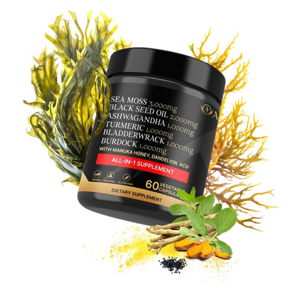 AZ ApexZone True Sea Moss Capsules Black Seed Oil Ashwagandha Burdock Root, Tumeric Supplement with Manuka Honey, Dandelion Root ACV - 60 Capsules - Multi Vitamin - dailyvitalstore