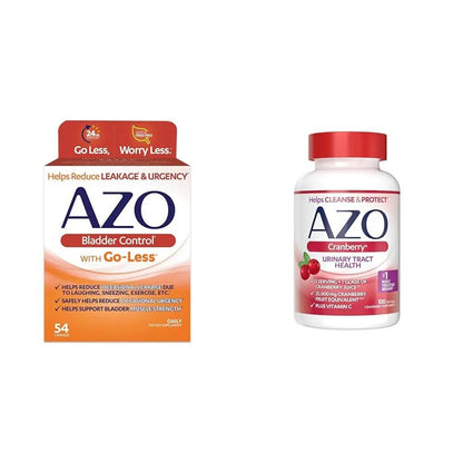 AZO Bladder Control with Go-Less Daily Supplement | Helps Reduce Occasional Urgency & Leakage | 54 Count Cranberry Urinary Tract Health | 100 Softgels - dailyvitalstore