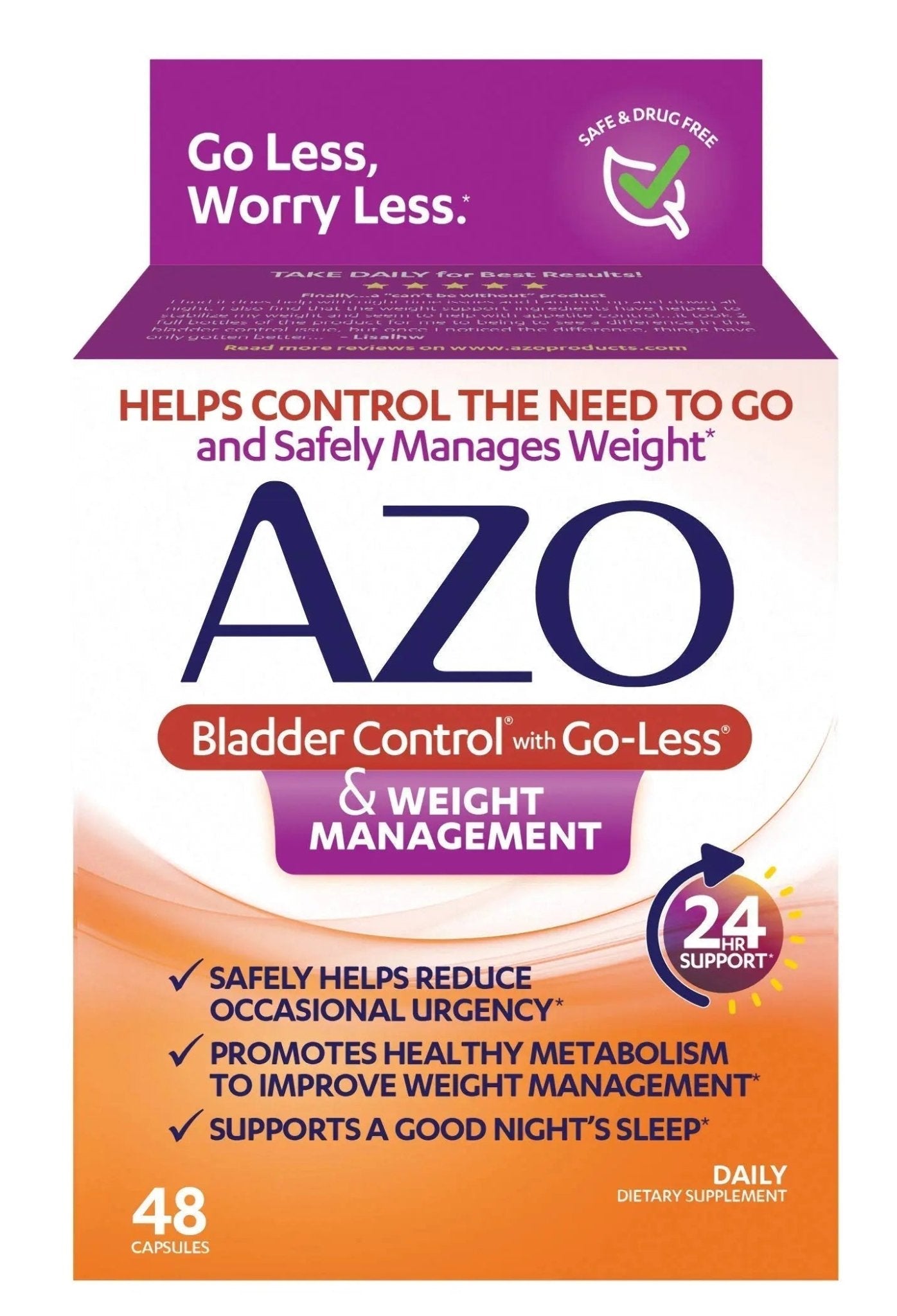 AZO Bladder Control with Go-Less® & Weight Management Dietary Supplement & Dual Protection | Urinary + Vaginal Support* - dailyvitalstore