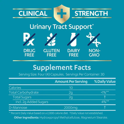 AZO D Mannose Urinary Tract Health, Cleanse, Flush & Protect The Urinary Tract, No.1 Pharmacist Recommended Brand, Clinical Strength, Non-GMO, 120 Count (Pack of 2) - dailyvitalstore