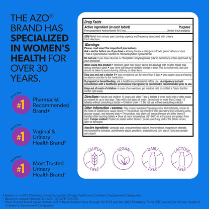 AZO Urinary Pain Relief Maximum Strength | Fast Relief of UTI Pain, Burning & Urgency | Targets Source of Pain | 1 Most Trusted Brand | 48 Tablets - dailyvitalstore