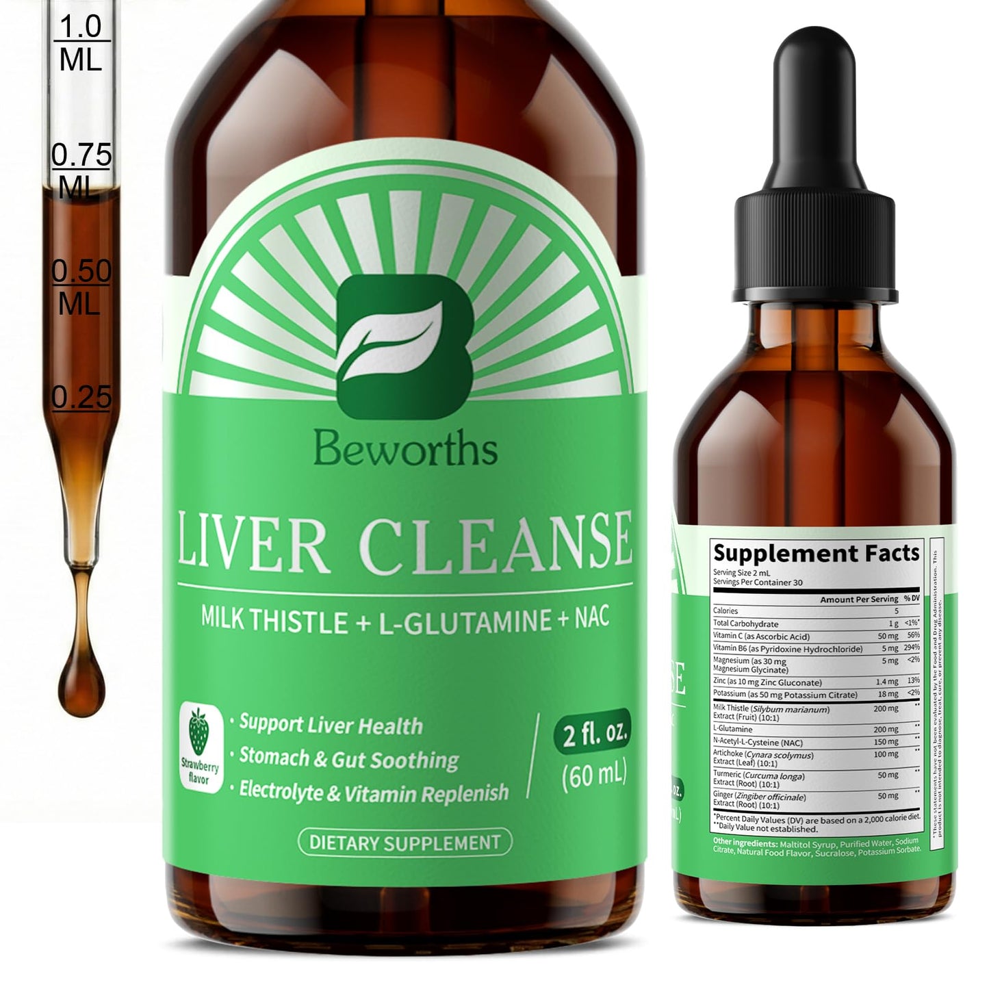 B BEWORTHS Liver Cleanse Detox & Repair - Liver Support Liquid Drops with Milk Thistle, L-Glutamine & NAC, Liver Support, Stomach & Gut Soothing, - dailyvitalstore