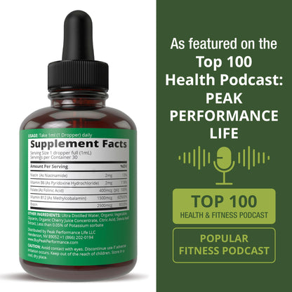 B Complex Liquid Drops Vegan Supplement. Best 5 B Vitamins with B3 Niacin, B6, B7 Biotin, B9 Folate, Methylcobalamin B12. B-Complex for Hair, Skin Nails, Energy. for Adults, Men, Women - dailyvitalstore