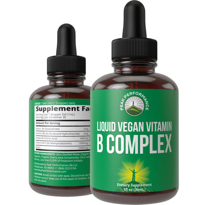 B Complex Liquid Drops Vegan Supplement. Best 5 B Vitamins with B3 Niacin, B6, B7 Biotin, B9 Folate, Methylcobalamin B12. B-Complex for Hair, Skin Nails, Energy. for Adults, Men, Women - dailyvitalstore