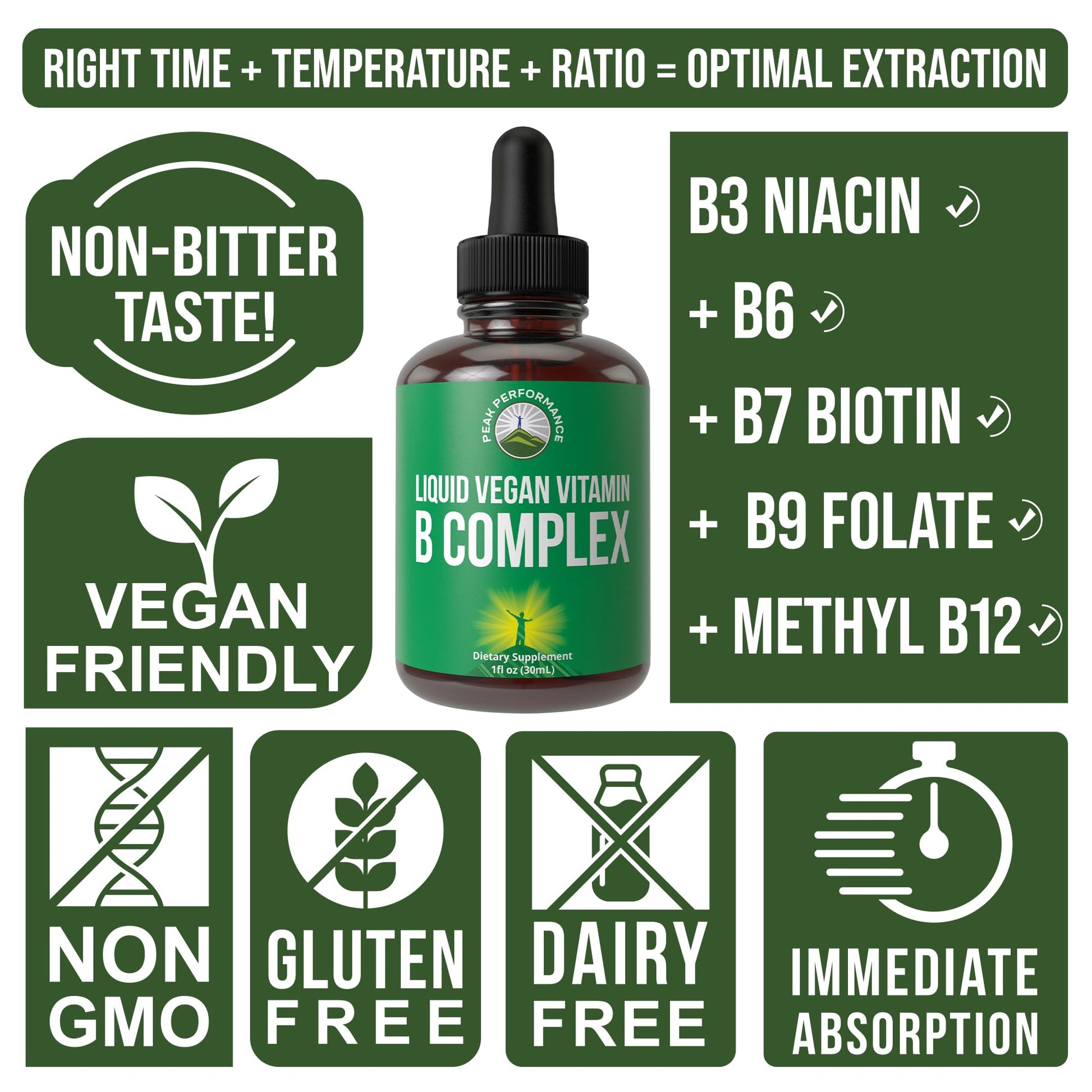 B Complex Liquid Drops Vegan Supplement. Best 5 B Vitamins with B3 Niacin, B6, B7 Biotin, B9 Folate, Methylcobalamin B12. B-Complex for Hair, Skin Nails, Energy. for Adults, Men, Women - dailyvitalstore