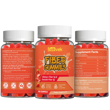 Babivek Fiber Gummies for Women and Men – Dietary Fiber, Gut Health Support, Vegan, Non-GMO, Non-Gluten, Mixed Berry & Strawberry Flavors, 60 Count(Pack of 2) - dailyvitalstore