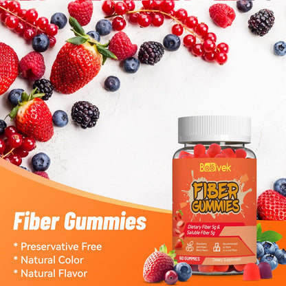 Babivek Fiber Gummies for Women and Men – Dietary Fiber, Gut Health Support, Vegan, Non-GMO, Non-Gluten, Mixed Berry & Strawberry Flavors, 60 Count(Pack of 2) - dailyvitalstore