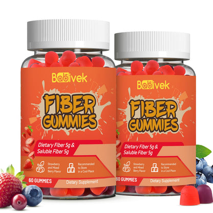 Babivek Fiber Gummies for Women and Men – Dietary Fiber, Gut Health Support, Vegan, Non-GMO, Non-Gluten, Mixed Berry & Strawberry Flavors, 60 Count(Pack of 2) - dailyvitalstore