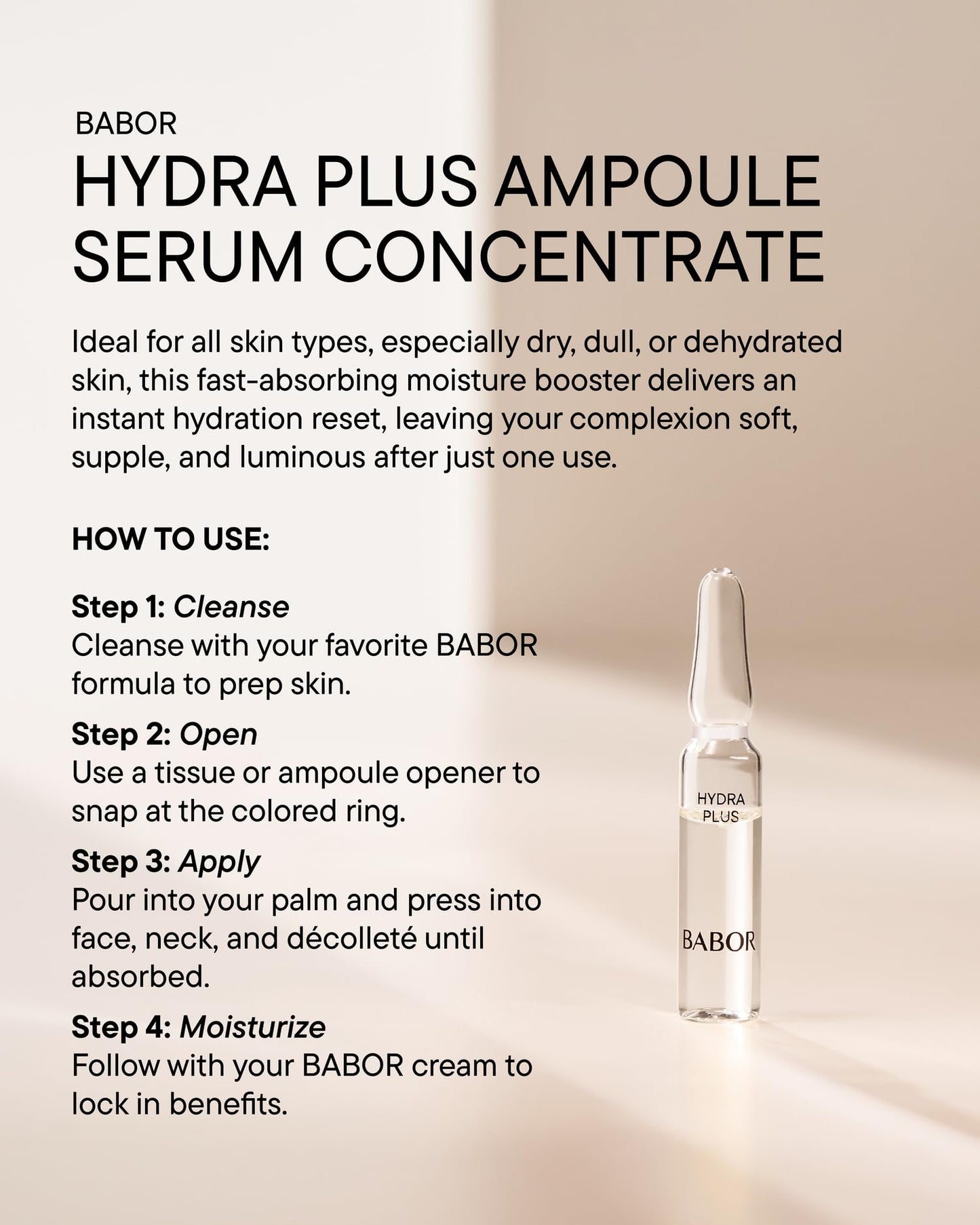 BABOR Hydra Plus Ampoule Concentrate, Moisturizing Skincare Capsule, Hyaluronic Acid Serum, Deeply Nourish to Plump and Smooth Skin, - dailyvitalstore