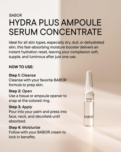 BABOR Hydra Plus Ampoule Concentrate, Moisturizing Skincare Capsule, Hyaluronic Acid Serum, Deeply Nourish to Plump and Smooth Skin, - dailyvitalstore