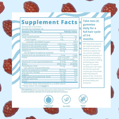 Baby Blues Postpartum Hair Loss Vitamins - Passion Fruit Gummies with Biotin, Collagen, & Folate - dailyvitalstore