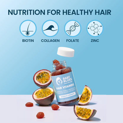Baby Blues Postpartum Hair Loss Vitamins - Passion Fruit Gummies with Biotin, Collagen, & Folate - dailyvitalstore