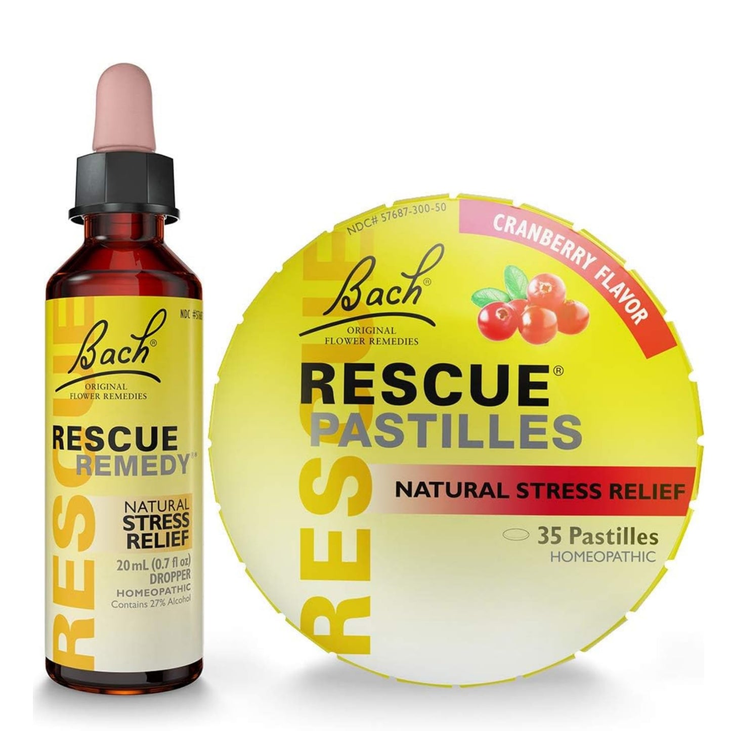 Bach RESCUE PASTILLES, Cranberry Flavor, 35 Count, and Bach 20mL Dropper, Natural Stress Relief, Homeopathic Flower Remedy, Vegetarian, Gluten and Sugar-Free, 35 Count - dailyvitalstore